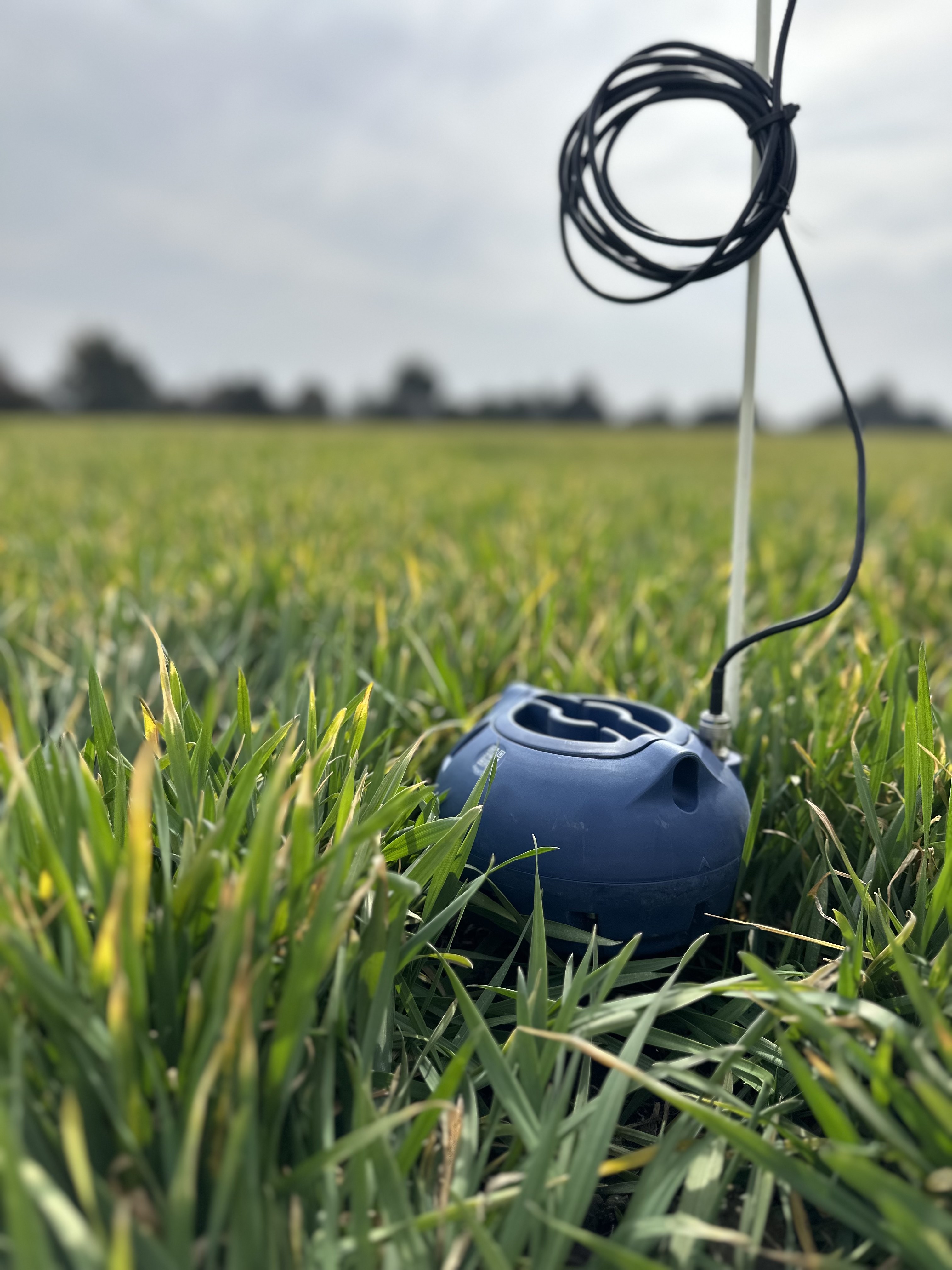 Soil moisture probe installed in a green field
